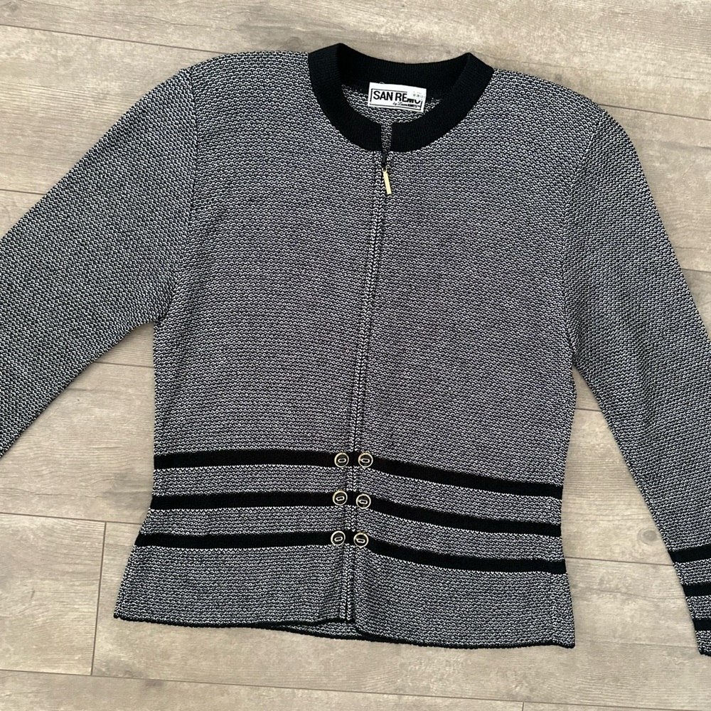 90s Vintage San Remo Laura Knits Shoulder Padded Zip Blazer Jacket Womens Medium - Picture 8 of 16